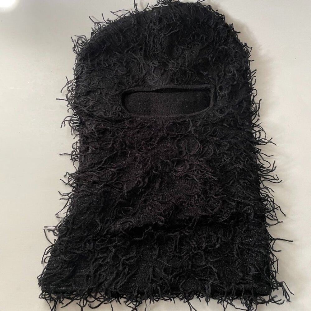 Black Shaggy Knit Balaclava Costume Mask